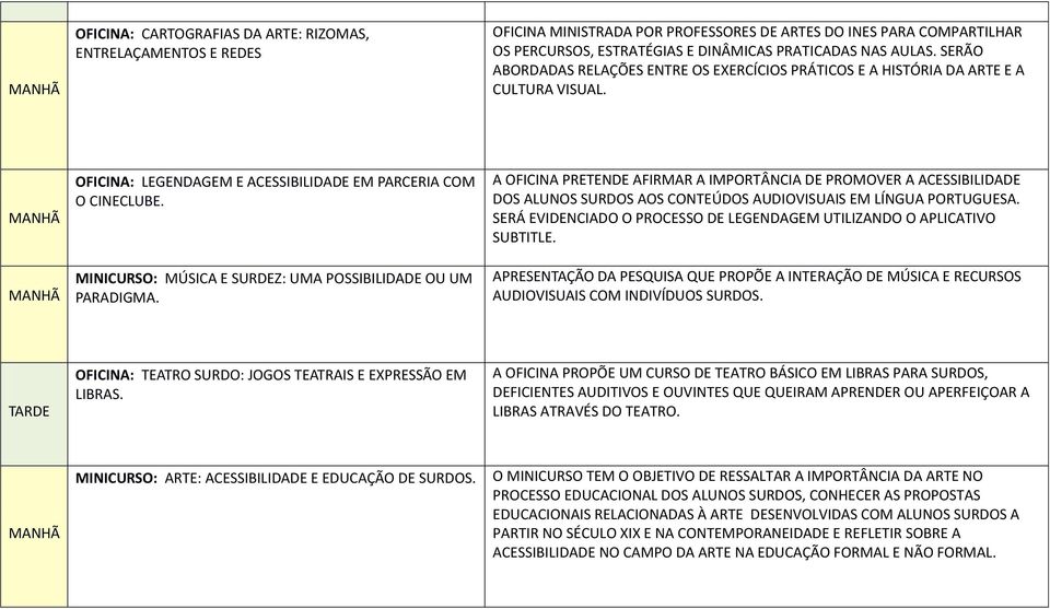 MINICURSO: MÚSICA E SURDEZ: UMA POSSIBILIDADE OU UM PARADIGMA. A OFICINA PRETENDE AFIRMAR A IMPORTÂNCIA DE PROMOVER A ACESSIBILIDADE DOS ALUNOS SURDOS AOS CONTEÚDOS AUDIOVISUAIS EM LÍNGUA PORTUGUESA.