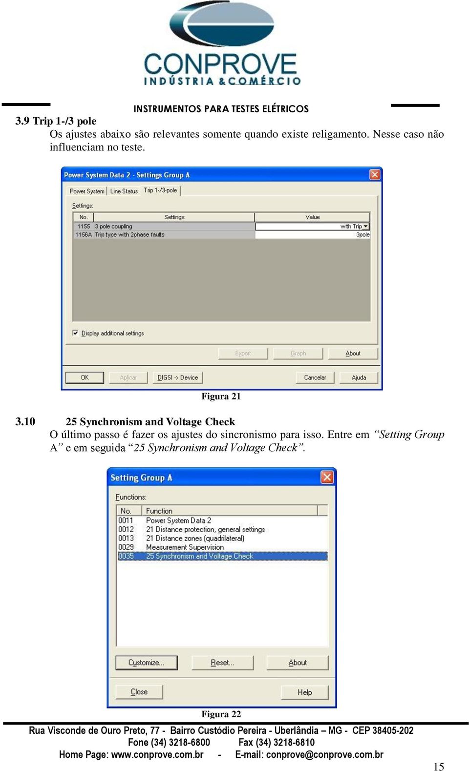 10 25 Synchronism and Voltage Check O último passo é fazer os ajustes do