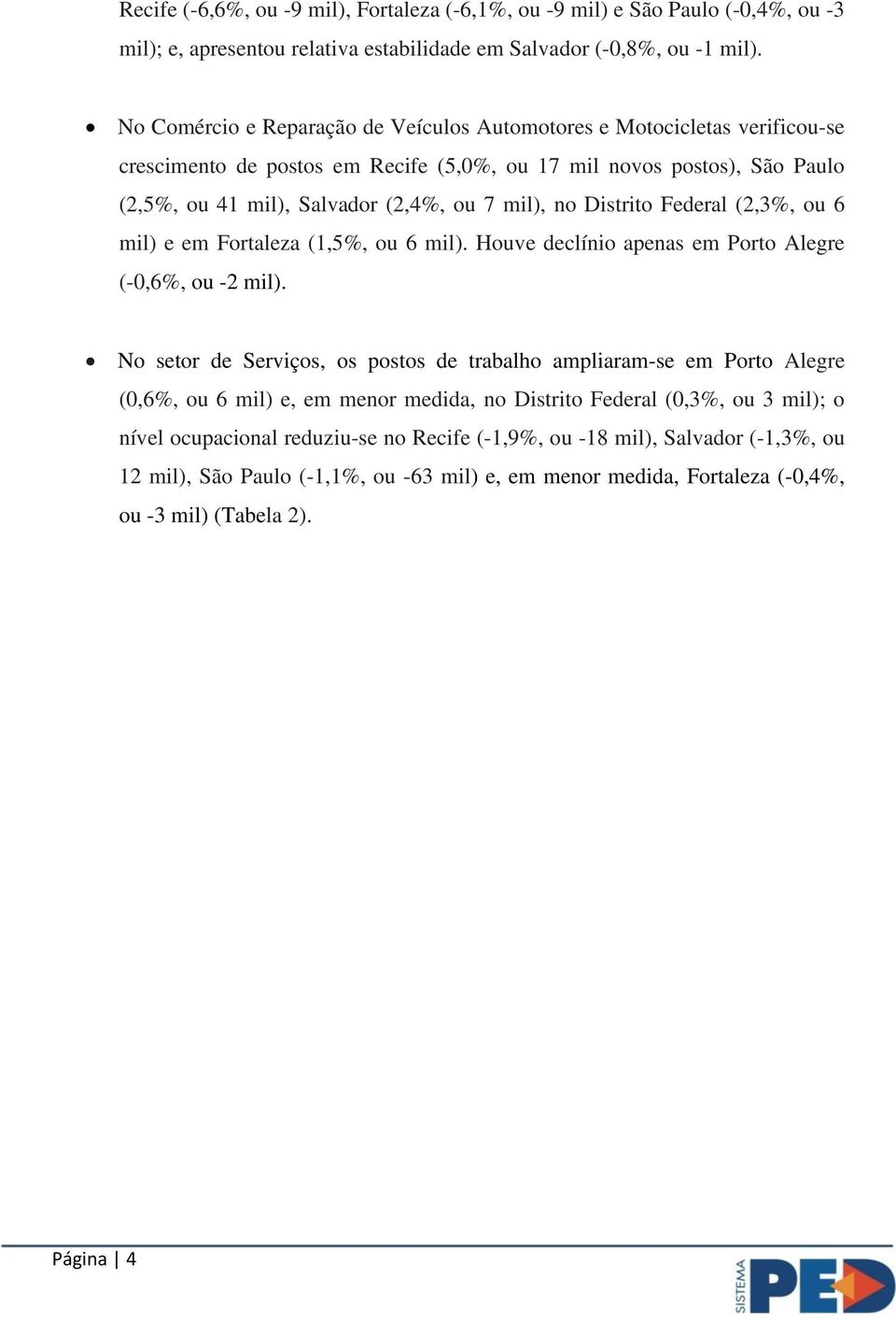 Distrito Federal (2,3%, ou 6 mil) e em Fortaleza (1,5%, ou 6 mil). Houve declínio apenas em Porto Alegre (-0,6%, ou -2 mil).