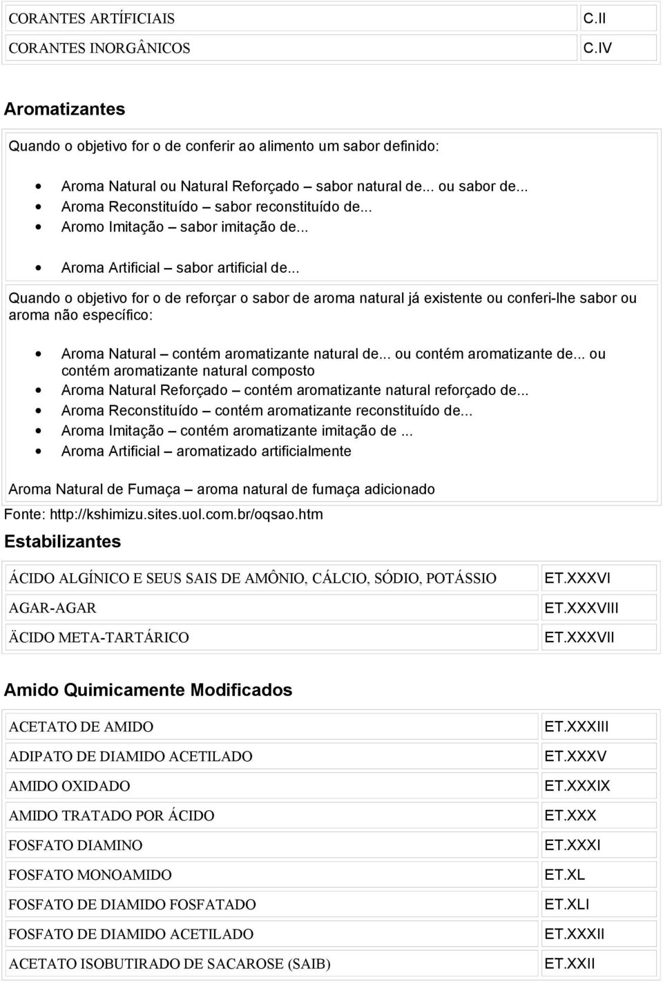 .. Quando o objetivo for o de reforçar o sabor de aroma natural já existente ou conferi-lhe sabor ou aroma não específico: Aroma Natural contém aromatizante natural de... ou contém aromatizante de.