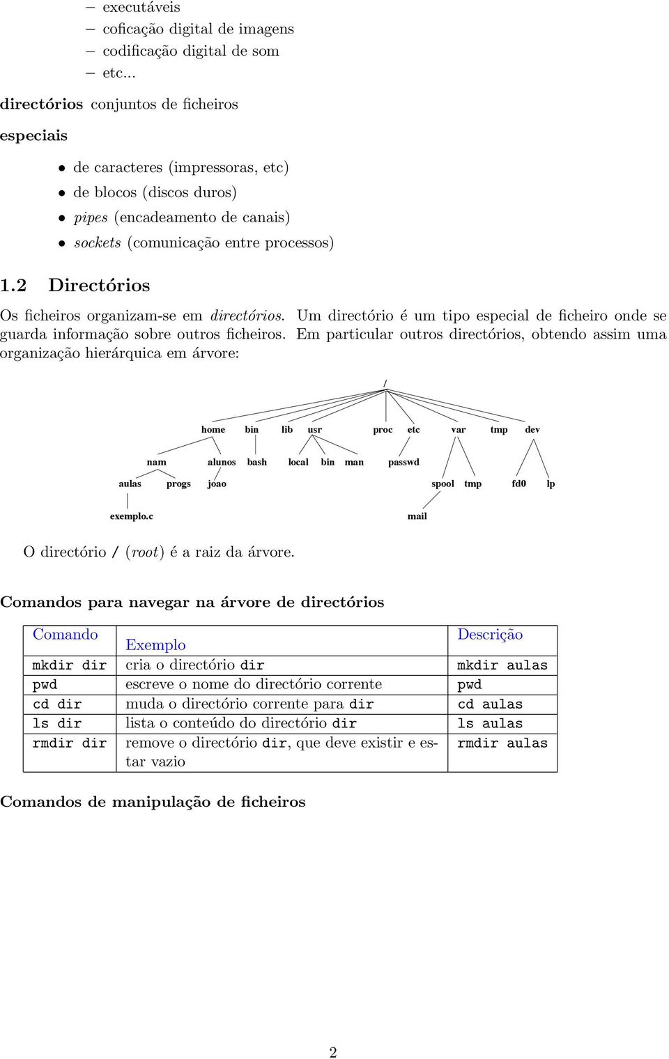 2 Directórios Os ficheiros organizam-se em directórios. Um directório é um tipo especial de ficheiro onde se guarda informação sobre outros ficheiros.