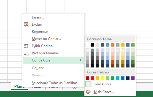 Você pode clicar com o botão direito do mouse em uma planilha existente para manipular as planilhas.