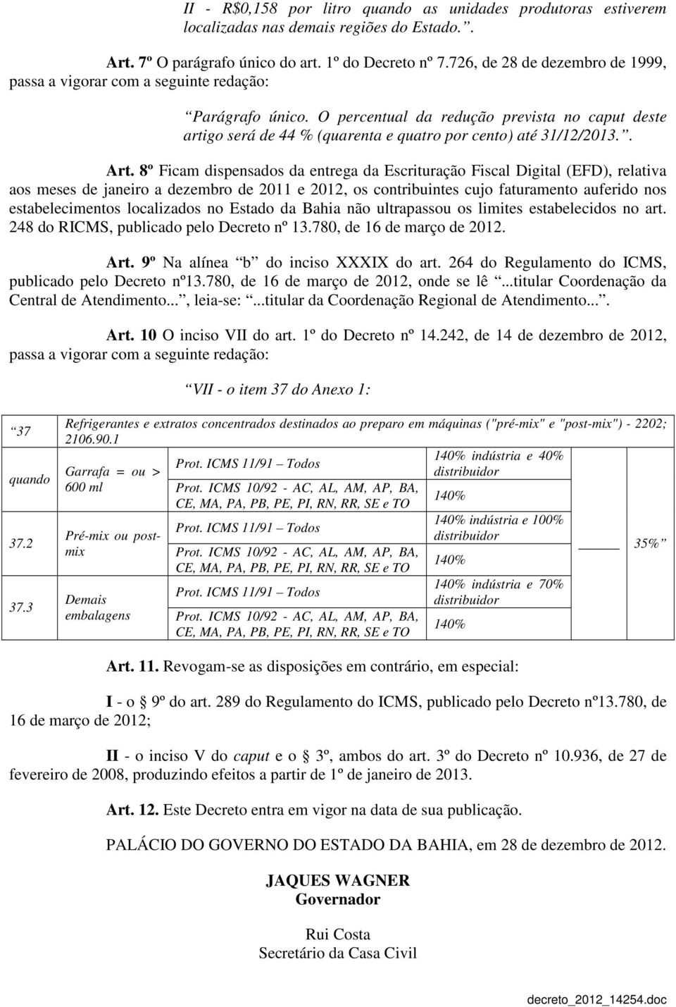 O percentual da redução prevista no caput deste artigo será de 44 % (quarenta e quatro por cento) até 31/12/2013.. Art.