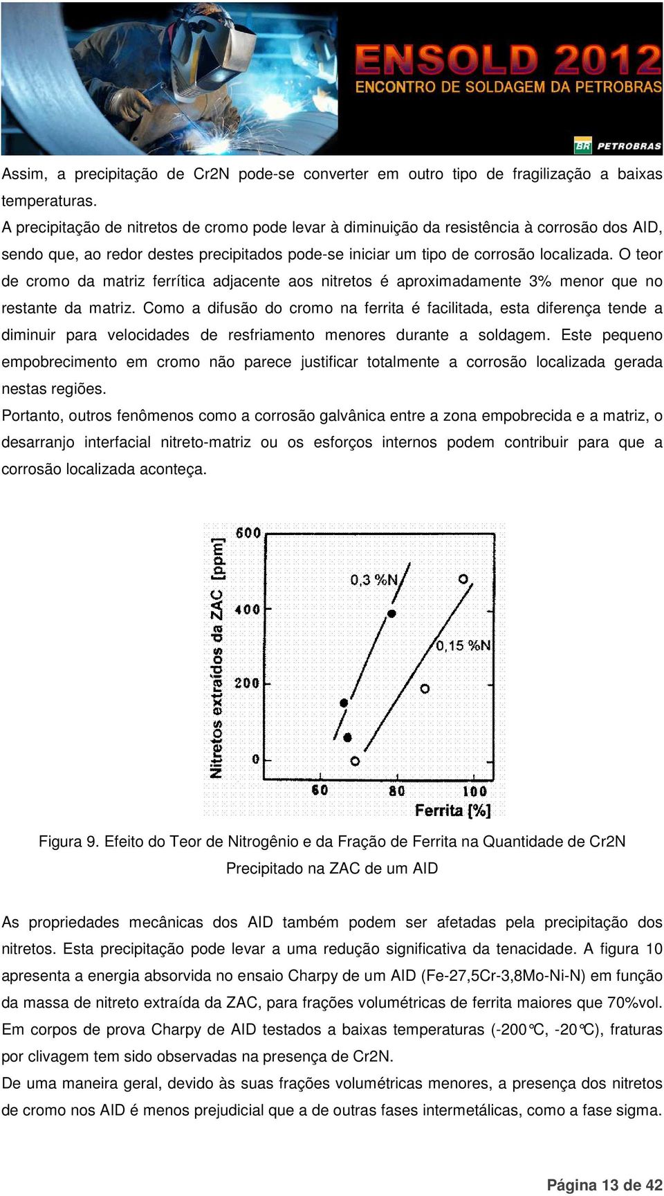 O teor de cromo da matriz ferrítica adjacente aos nitretos é aproximadamente 3% menor que no restante da matriz.