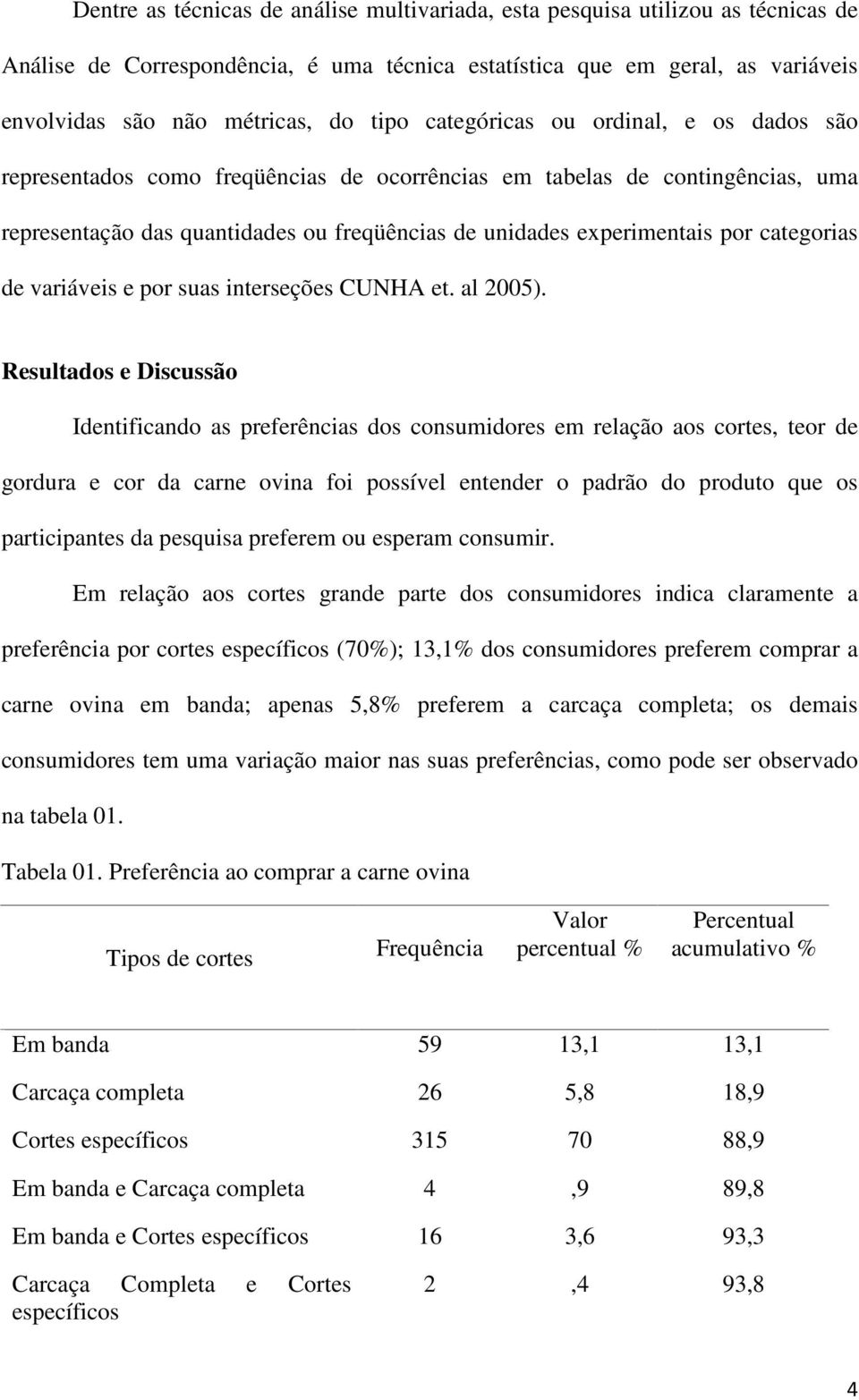 categorias de variáveis e por suas interseções CUNHA et. al 2005).