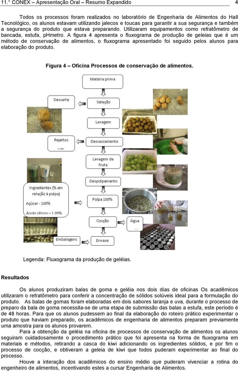 A figura 4 apresenta o fluxograma de produção de geleias que é um método de conservação de alimentos, o fluxograma apresentado foi seguido pelos alunos para elaboração do produto.