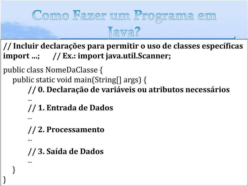 scanner; public class NomeDaClasse { public static void main(string[] args)