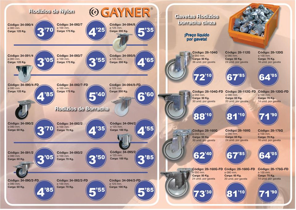 4 85 5 40 odízios de Borracha 3 70 Código: 34-092/2 3 55 4 35 Código: 34-095/8 ø 125 mm. Carga: 200 Kg. Código: 34-094/8-FD ø 125 mm. Carga: 200 Kg. Código: 34-094/2 ø 125 mm. Carga: 100 Kg.