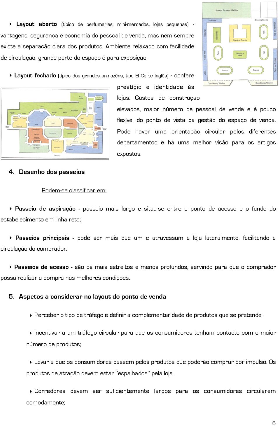 Custos de construção elevados, maior número de pessoal de venda e é pouco flexível do ponto de vista da gestão do espaço de venda.