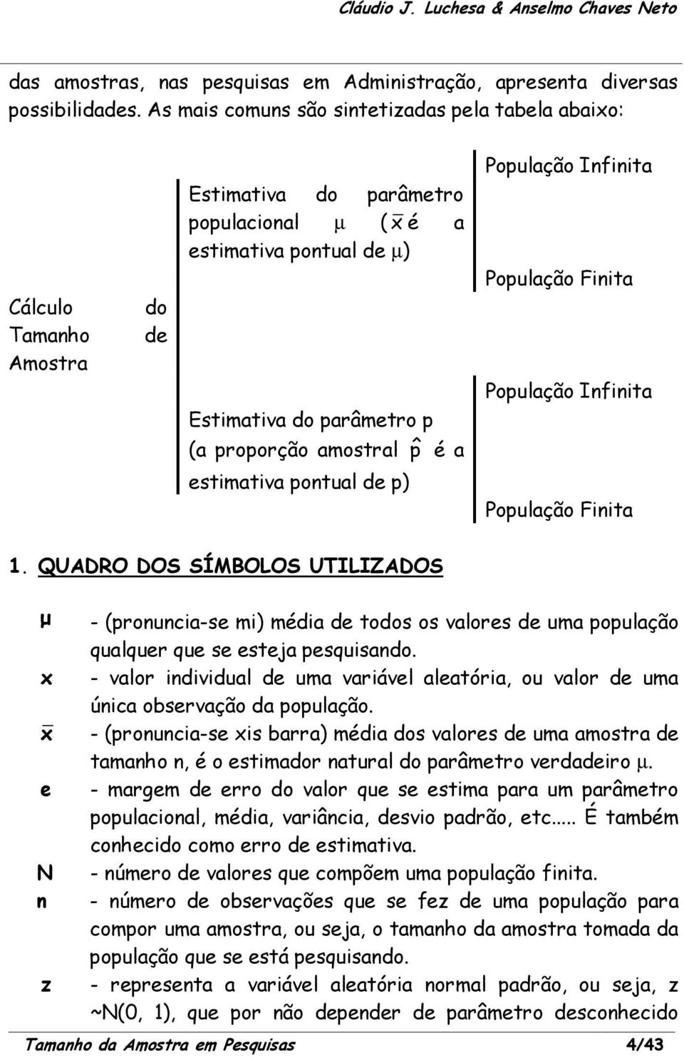 amostral ˆp é a População Infinita População Finita População Infinita estimativa pontual de p) População Finita 1.