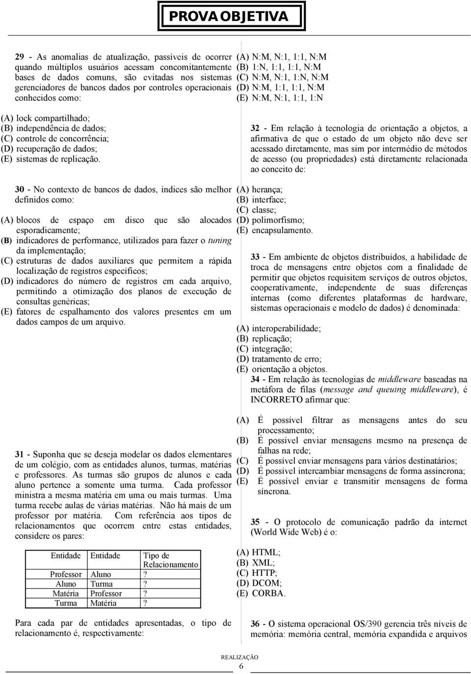 (C) controle de concorrência; (D) recuperação de dados; (E) sistemas de replicação.