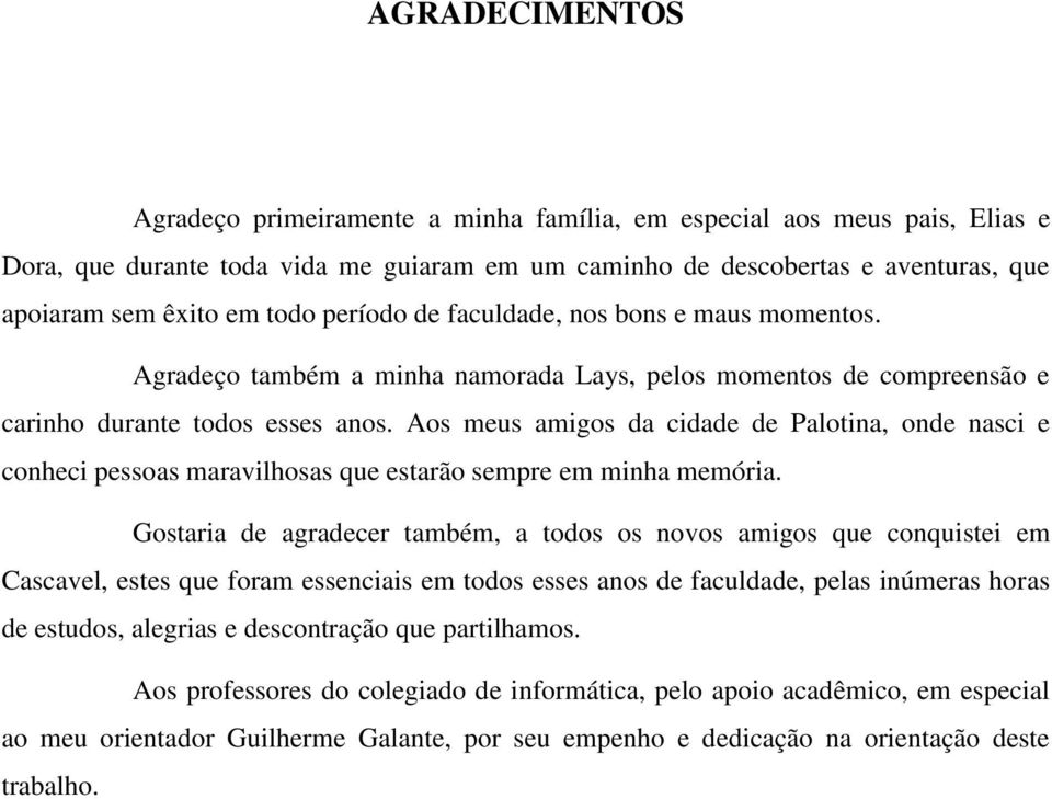 Aos meus amigos da cidade de Palotina, onde nasci e conheci pessoas maravilhosas que estarão sempre em minha memória.