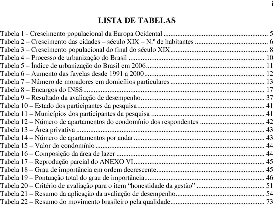 .. 11 Tabela 6 Aumento das favelas desde 1991 a 2000... 12 Tabela 7 Número de moradores em domicílios particulares... 13 Tabela 8 Encargos do INSS... 17 Tabela 9 Resultado da avaliação de desempenho.