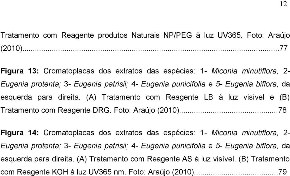 esquerda para direita. (A) Tratamento com Reagente LB à luz visível e (B) Tratamento com Reagente DRG. Foto: Araújo (2010).