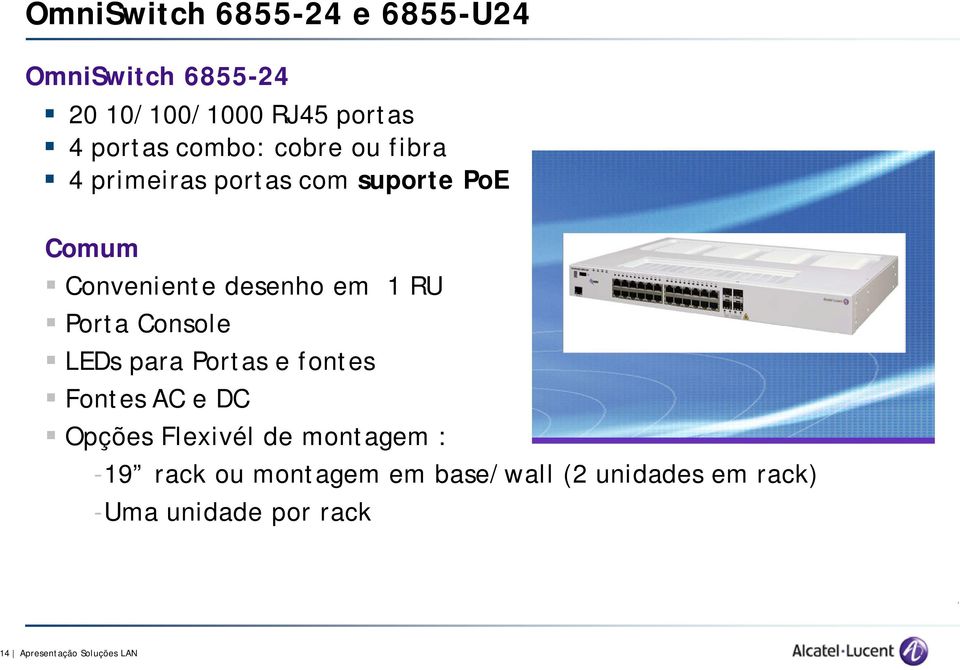 Console LEDs para Portas e fontes Fontes AC e DC Opções Flexivél de montagem : -19 rack ou