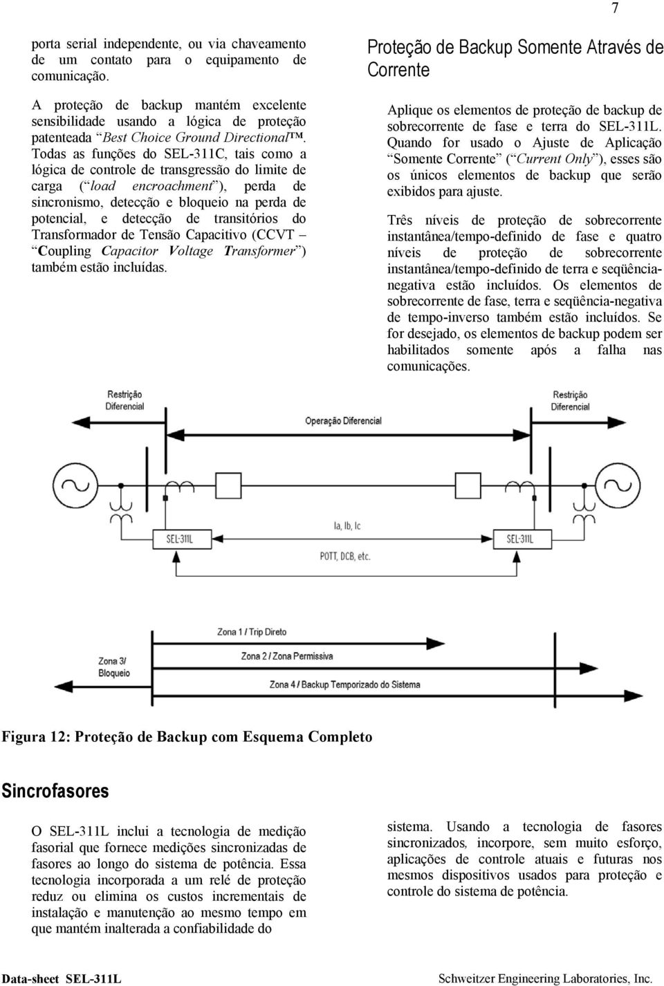 Todas as funções do SEL-311C, tais como a lógica de controle de transgressão do limite de carga ( load encroachment ), perda de sincronismo, detecção e bloqueio na perda de potencial, e detecção de