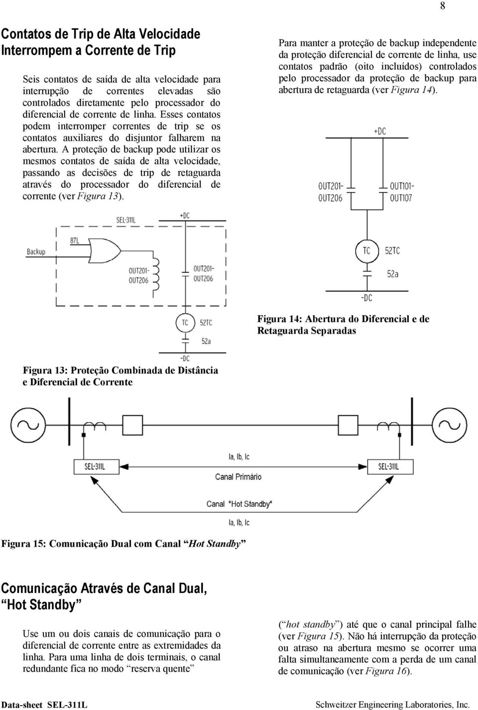 A proteção de backup pode utilizar os mesmos contatos de saída de alta velocidade, passando as decisões de trip de retaguarda através do processador do diferencial de corrente (ver Figura 13).