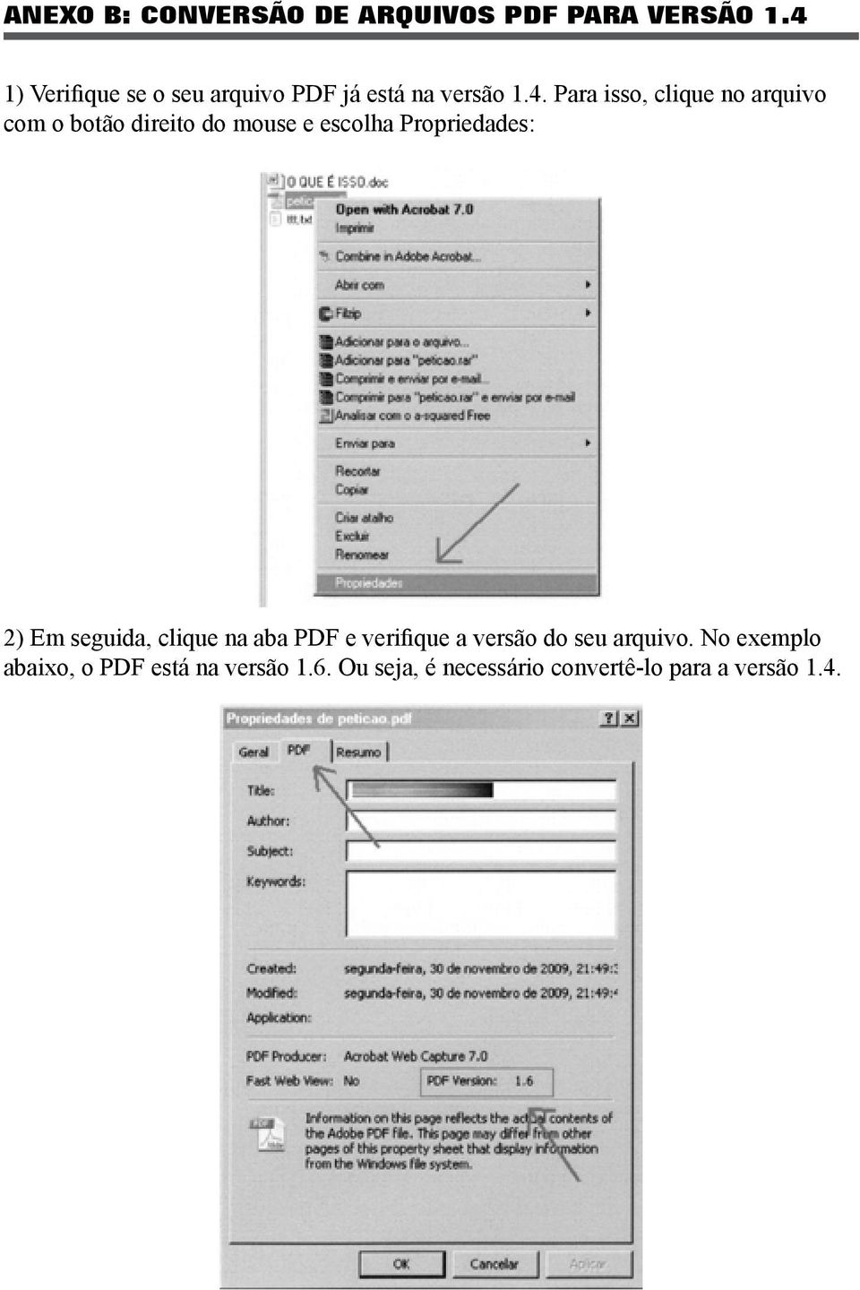 com o botão direito do mouse e escolha Propriedades: 2) Em seguida, clique na aba PDF e