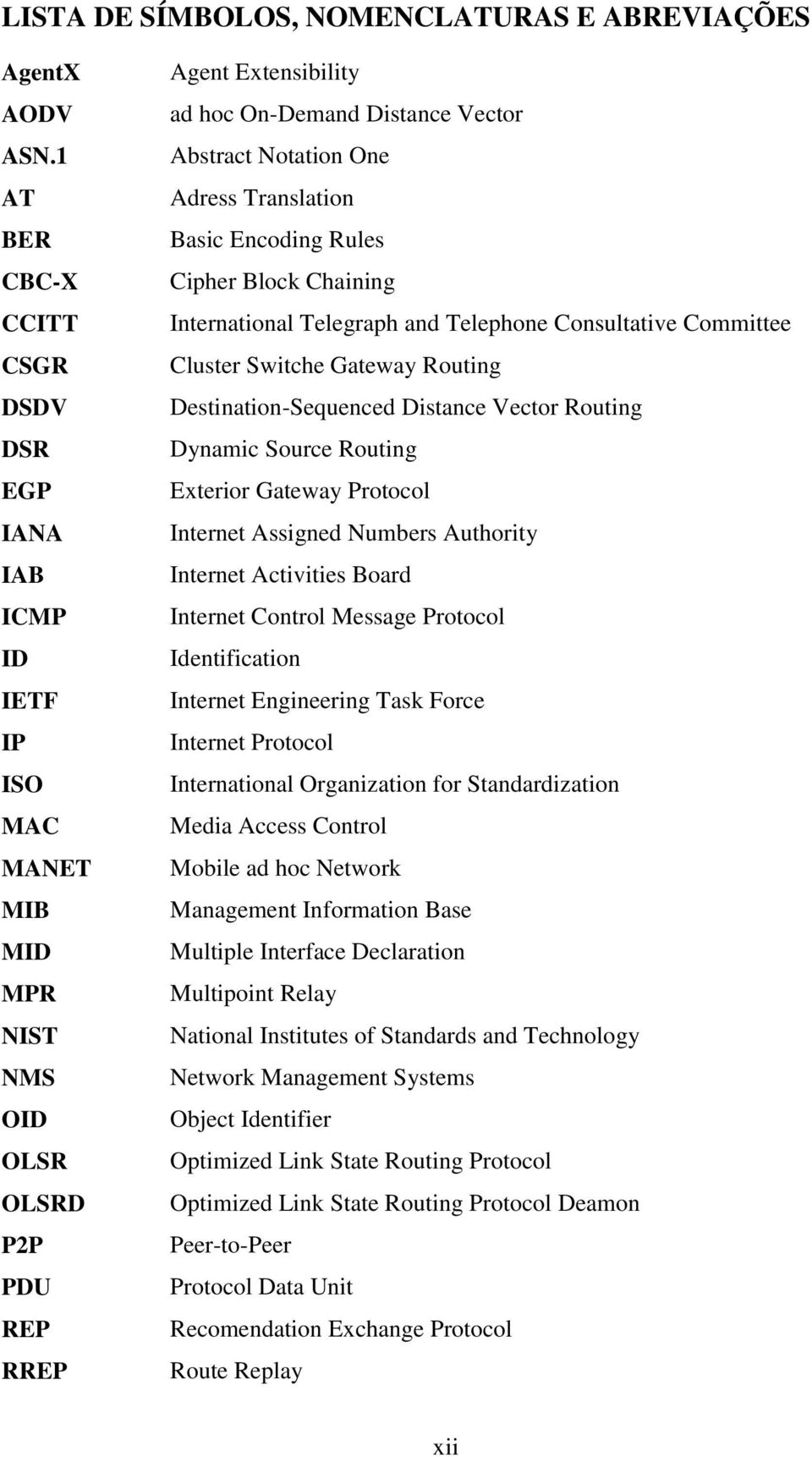 Notation One Adress Translation Basic Encoding Rules Cipher Block Chaining International Telegraph and Telephone Consultative Committee Cluster Switche Gateway Routing Destination-Sequenced Distance