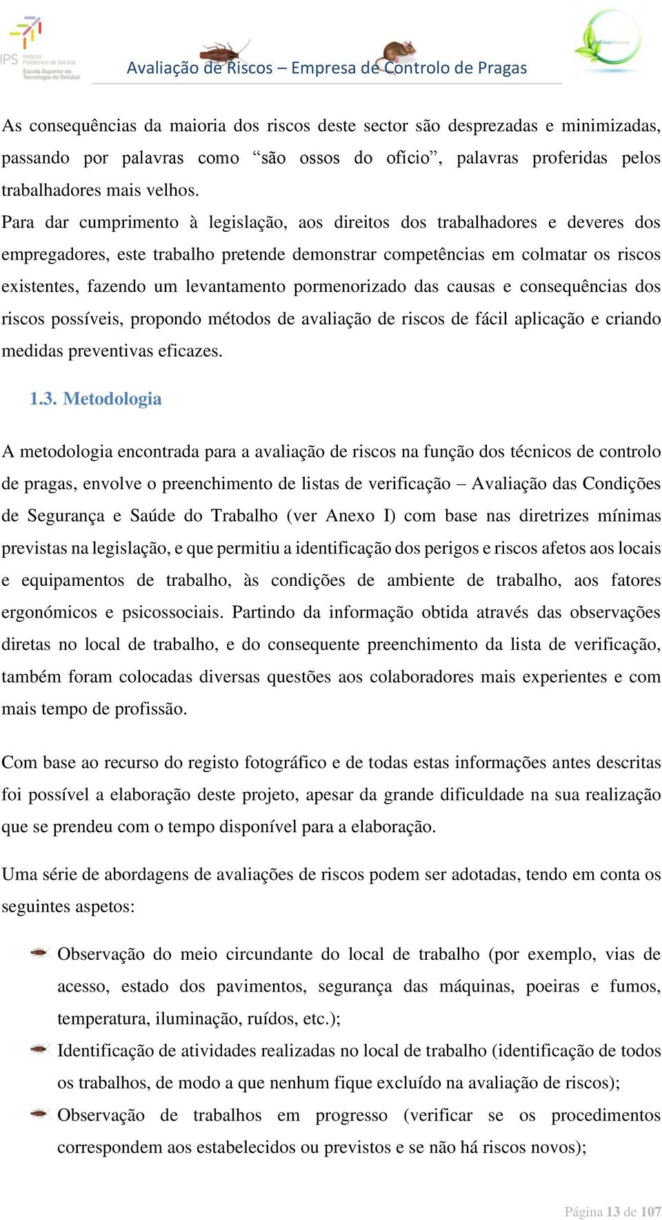 pormenorizado das causas e consequências dos riscos possíveis, propondo métodos de avaliação de riscos de fácil aplicação e criando medidas preventivas eficazes. 1.3.