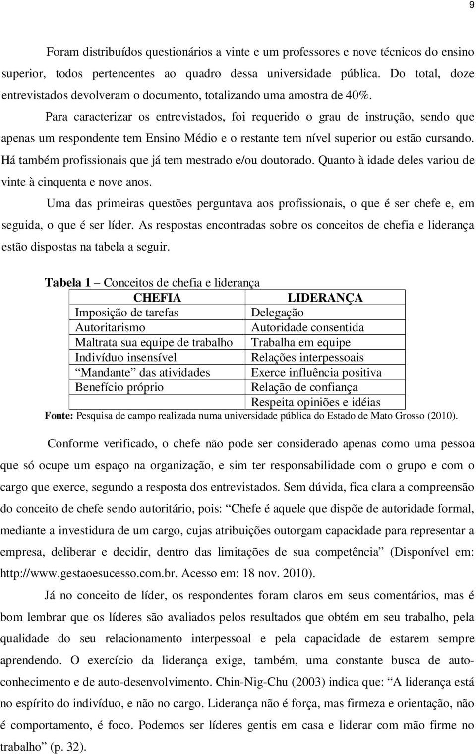 Para caracterizar os entrevistados, foi requerido o grau de instrução, sendo que apenas um respondente tem Ensino Médio e o restante tem nível superior ou estão cursando.