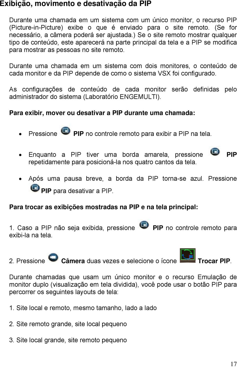 ) Se o site remoto mostrar qualquer tipo de conteúdo, este aparecerá na parte principal da tela e a PIP se modifica para mostrar as pessoas no site remoto.