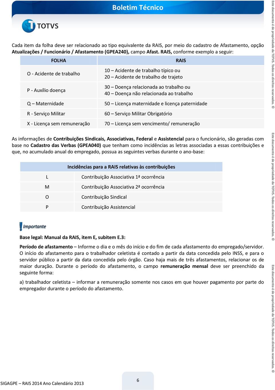 trabalho de trajeto 30 Doença relacionada ao trabalho ou 40 Doença não relacionada ao trabalho 50 Licença maternidade e licença paternidade 60 Serviço Militar Obrigatório 70 Licença sem vencimento/