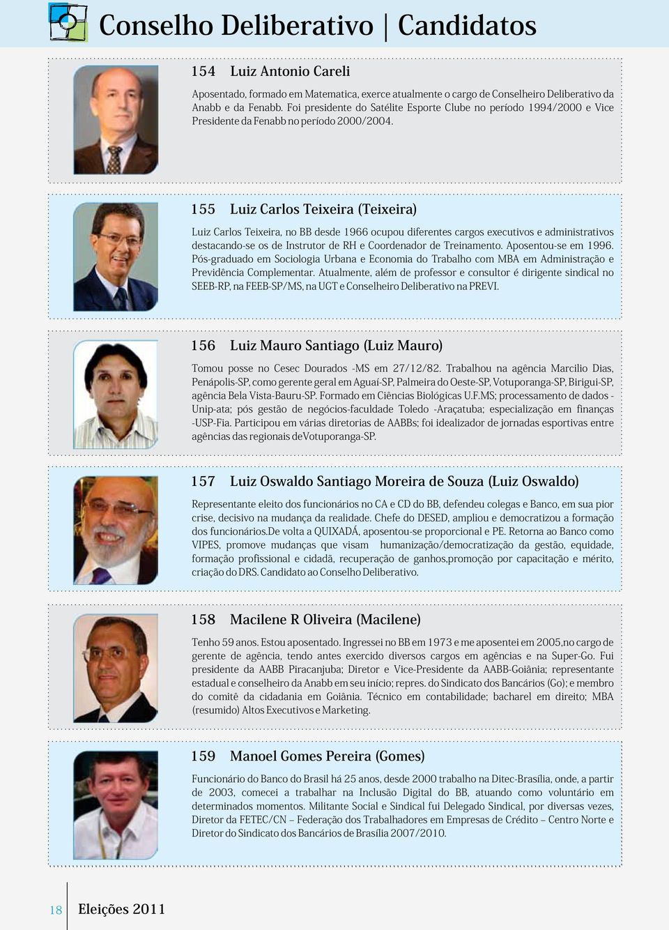 155 Luiz Carlos Teixeira (Teixeira) Luiz Carlos Teixeira, no BB desde 1966 ocupou diferentes cargos executivos e administrativos destacando-se os de Instrutor de RH e Coordenador de Treinamento.