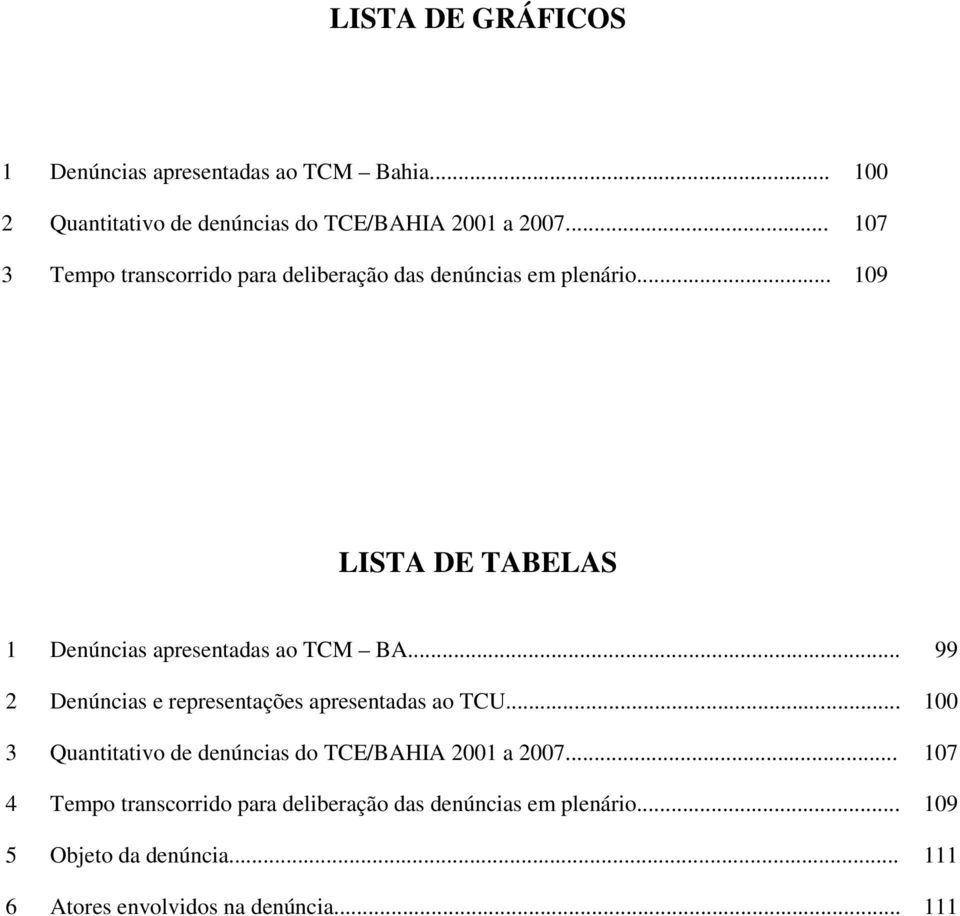 .. 109 LISTA DE TABELAS 1 Denúncias apresentadas ao TCM BA... 99 2 Denúncias e representações apresentadas ao TCU.