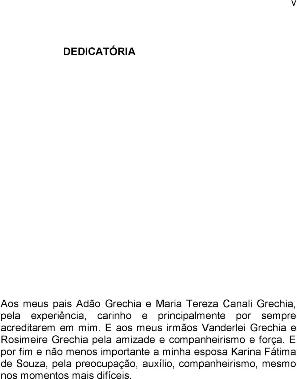 E aos meus irmãos Vanderlei Grechia e Rosimeire Grechia pela amizade e companheirismo e força.