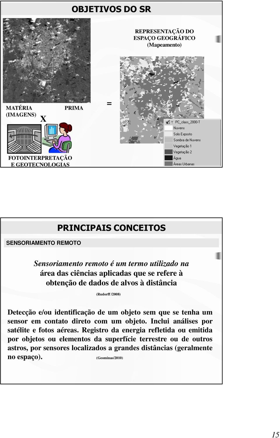 e/ou identificação de um objeto sem que se tenha um sensor em contato direto com um objeto. Inclui análises por satélite e fotos aéreas.