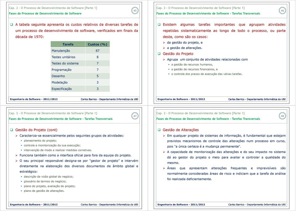 parte deste, como são os casos: da gestão do projeto, e a gestão de alterações.