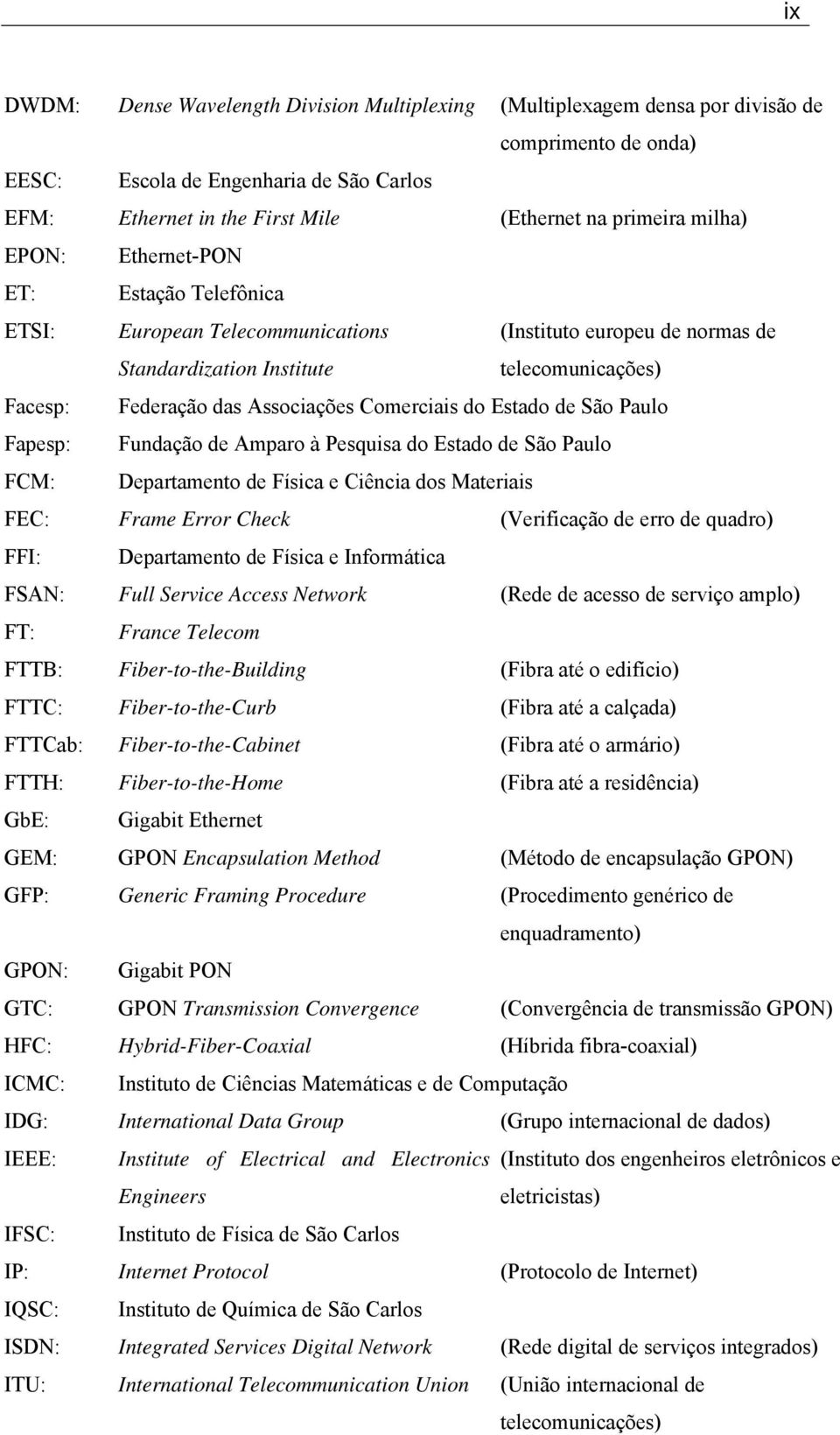 Comerciais do Estado de São Paulo Fapesp: Fundação de Amparo à Pesquisa do Estado de São Paulo FCM: Departamento de Física e Ciência dos Materiais FEC: Frame Error Check (Verificação de erro de