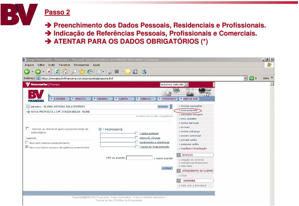 Indicação de Referências Pessoais,