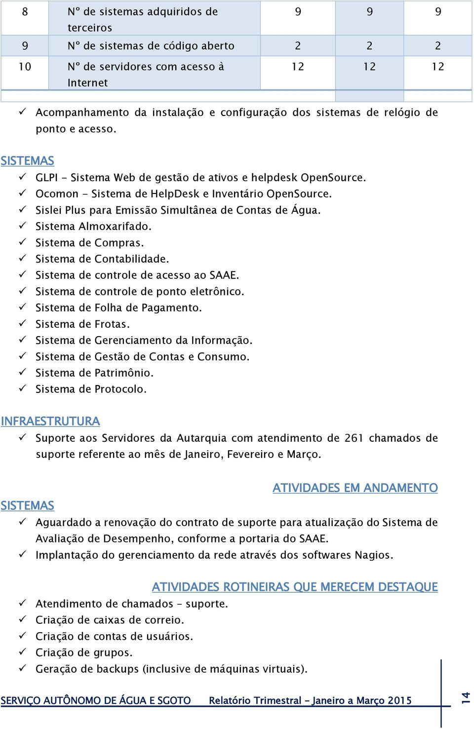 Sislei Plus para Emissão Simultânea de Contas de Água. Sistema Almoxarifado. Sistema de Compras. Sistema de Contabilidade. Sistema de controle de acesso ao SAAE.