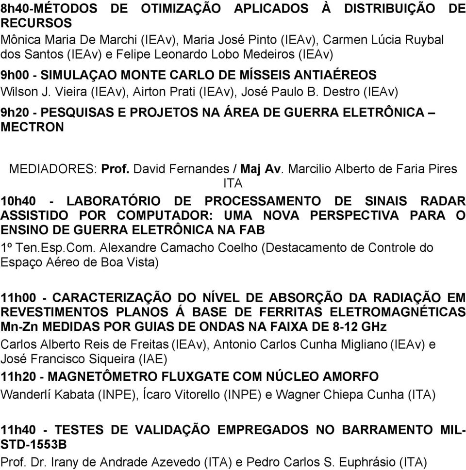 Destro (IEAv) 9h0 - PESQUISAS E PROJETOS NA ÁREA DE GUERRA ELETRÔNICA MECTRON MEDIADORES: Prof. David Fernandes / Maj Av.