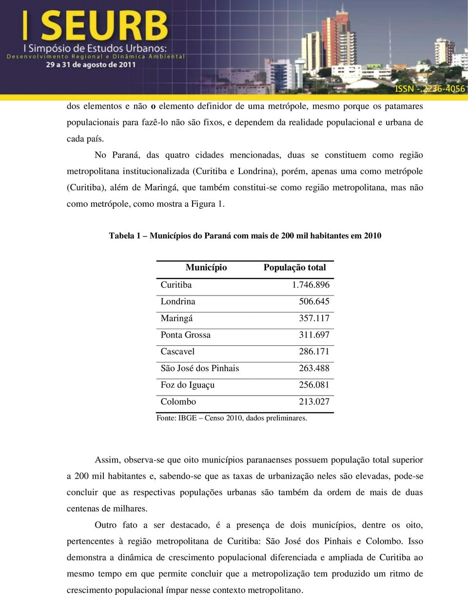 também constitui-se como região metropolitana, mas não como metrópole, como mostra a Figura 1.