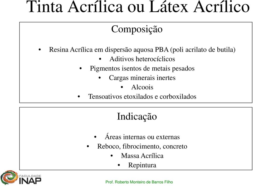 pesados Cargas minerais inertes Alcoois Tensoativos etoxilados e corboxilados