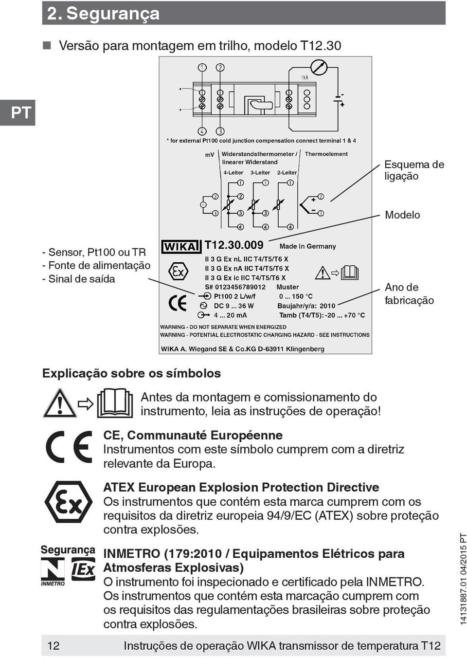 instruções de operação! CE, Communauté Européenne Instrumentos com este símbolo cumprem com a diretriz relevante da Europa.