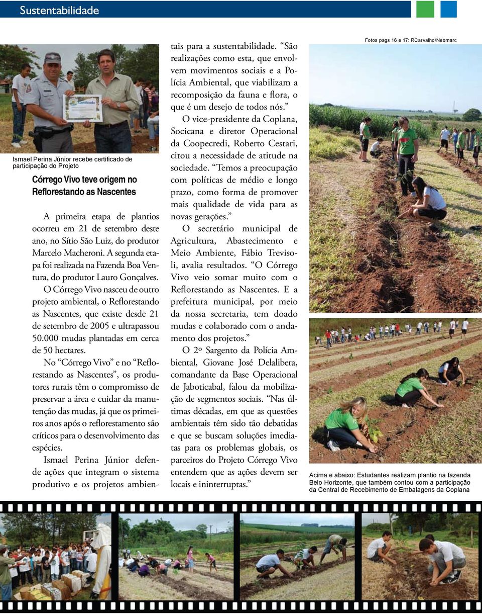 O Córrego Vivo nasceu de outro projeto ambiental, o Reflorestando as Nascentes, que existe desde 21 de setembro de 2005 e ultrapassou 50.000 mudas plantadas em cerca de 50 hectares.