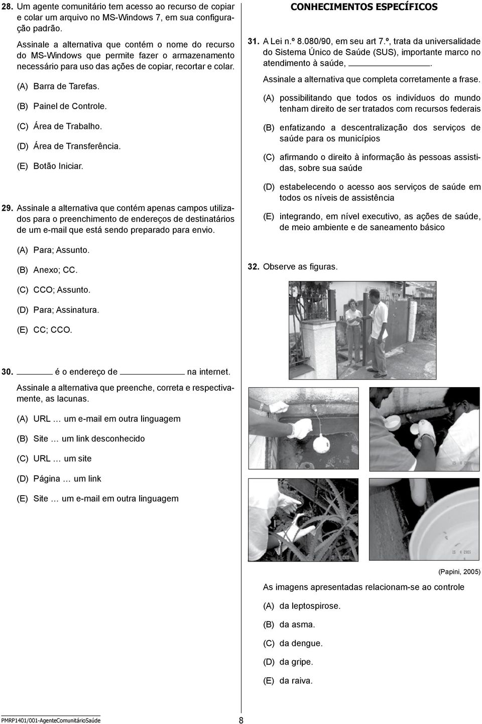 (B) Painel de Controle. (C) Área de Trabalho. (D) Área de Transferência. (E) Botão Iniciar. 29.