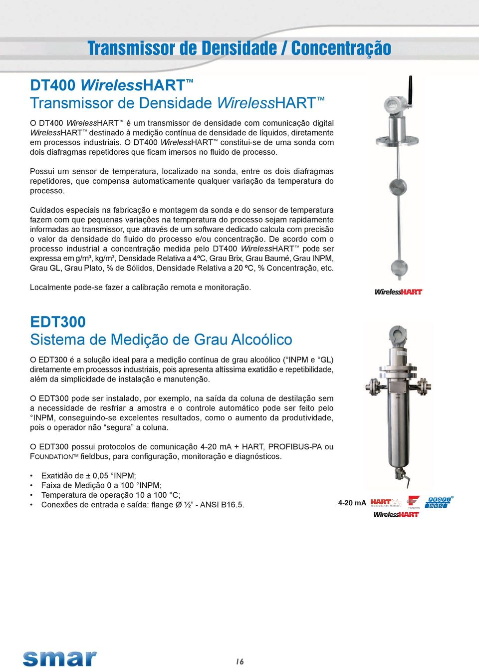 O DT400 WirelessHART constitui-se de uma sonda com dois diafragmas repetidores que ficam imersos no fluido de processo.