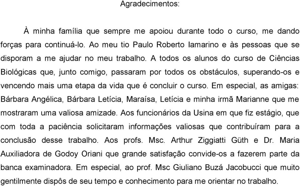 Em especial, as amigas: Bárbara Angélica, Bárbara Letícia, Maraísa, Letícia e minha irmã Marianne que me mostraram uma valiosa amizade.