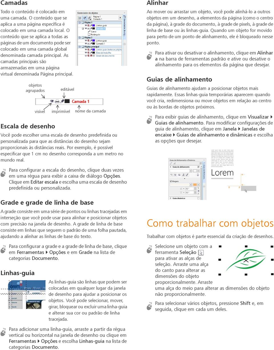 As camadas principais são armazenadas em uma página virtual denominada Página principal.