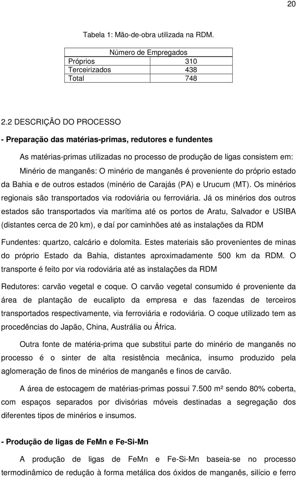 é proveniente do próprio estado da Bahia e de outros estados (minério de Carajás (PA) e Urucum (MT). Os minérios regionais são transportados via rodoviária ou ferroviária.