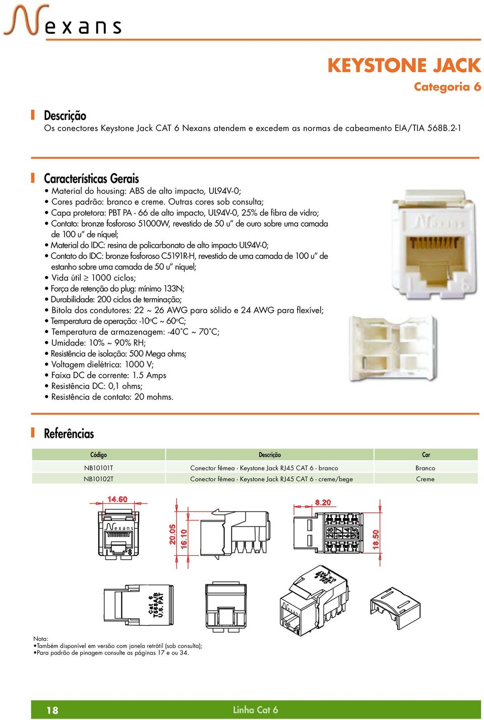 Outras cores sob consulta; Capa protetora: PBT PA - 66 de alto impacto, UL94V-0, 25% de fibra de vidro; Contato: bronze fosforoso 51000W, revestido de 50 u de ouro sobre uma camada de 100 u de