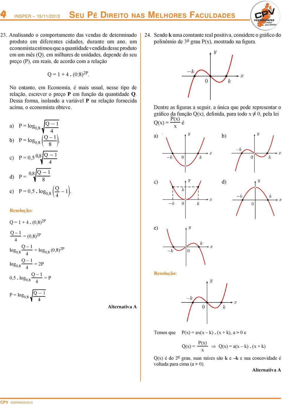 seu preço (P), em reais, de acordo com a relação. Sedo k uma costate real positiva, cosidere o gráfico do poliômio de o grau P(), mostrado a figura. Q = +. (0;8) P.