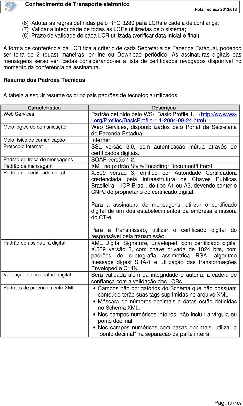 As assinaturas digitais das mensagens serão verificadas considerando-se a lista de certificados revogados disponível no momento da conferência da assinatura.