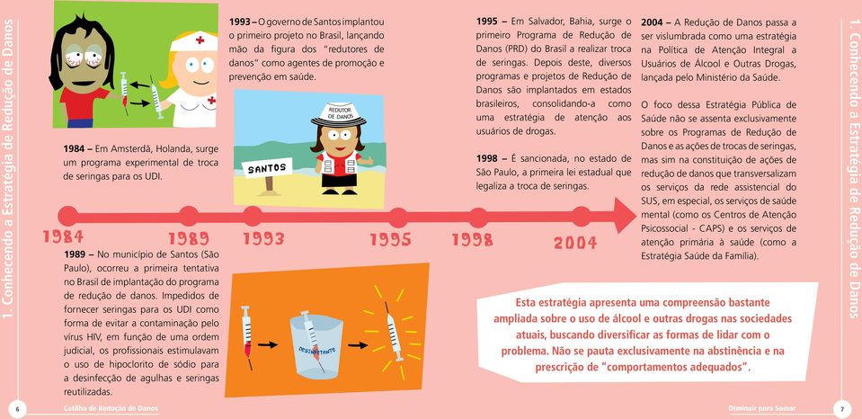 Impedidos de fornecer seringas para os UDI como forma de evitar a contaminação pelo vírus HIV, em função de uma ordem judicial, os profissionais estimulavam o uso de hipoclorito de sódio para a