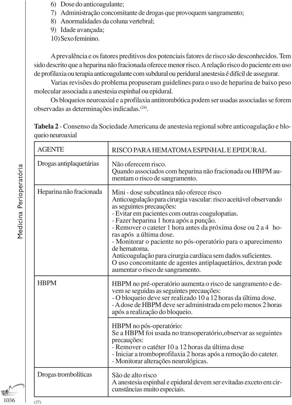 A relação risco do paciente em uso de profilaxia ou terapia anticoagulante com subdural ou peridural anestesia é difícil de assegurar.